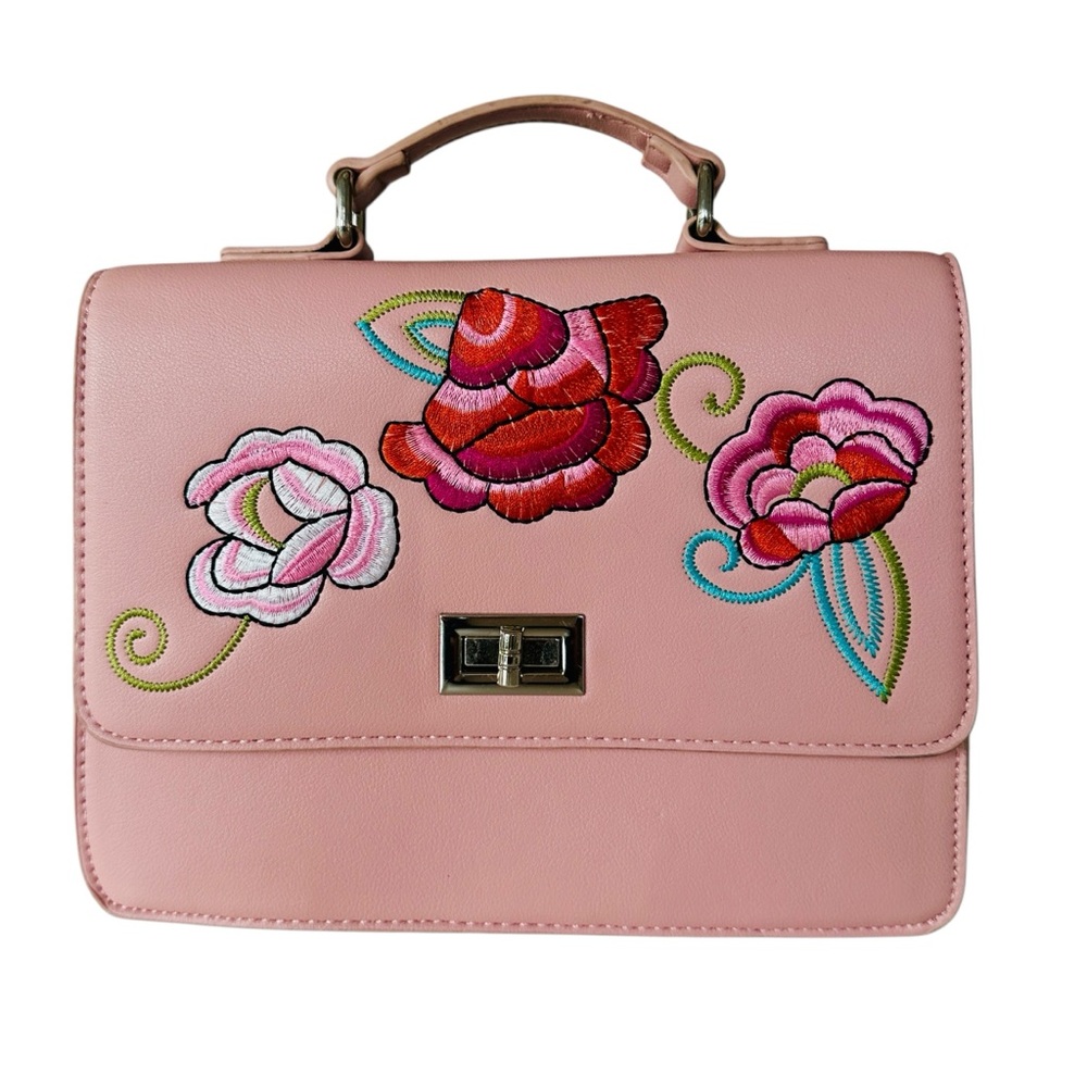 Carlos by Carlos Santana Pink Structured Satchel Handbag with Colorful Flowers - Picture 4 of 8